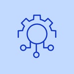 Gear icon connected to three nodes, representing custom APIs and system integration.
