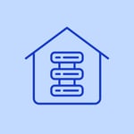 Database server icon inside a warehouse outline, representing an external data warehouse.