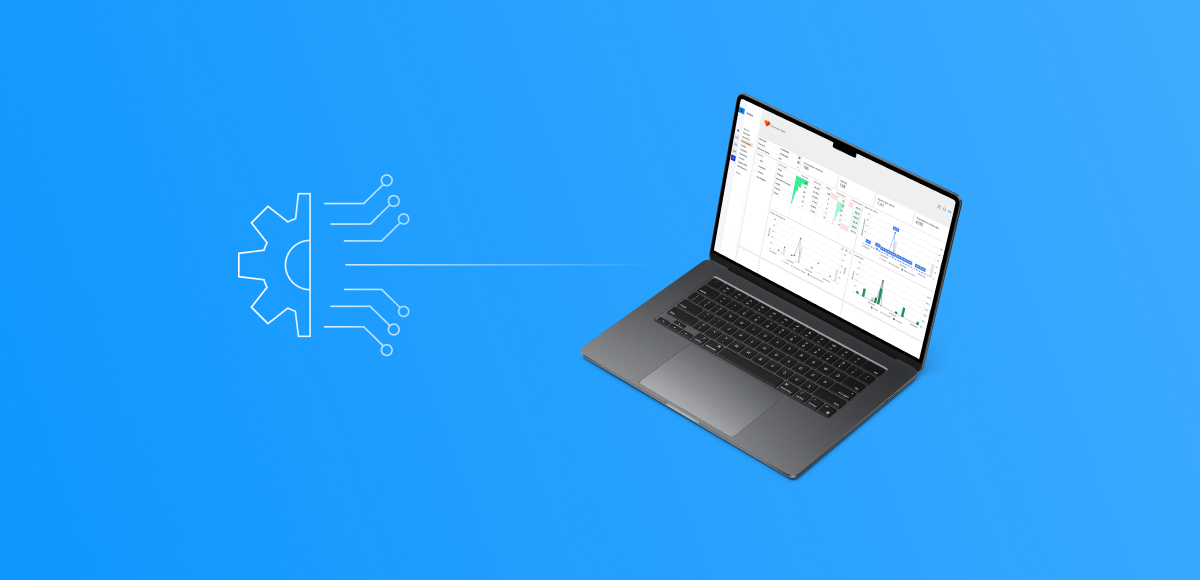 Laptop connected to API and data integration icon, representing an extensible cinema software platform.
