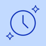 Track changes icon showing a clock surrounded by sparkle symbols.