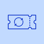 Ticket with circular arrows representing self-service ticket management