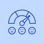 Gauge with rating dial pointing to positive outcome