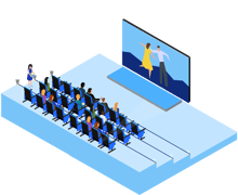 Cinema auditorium with an audience watching a film on a large screen.