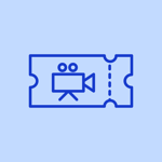 Movie ticket with cinema camera symbol representing self-service ticketing