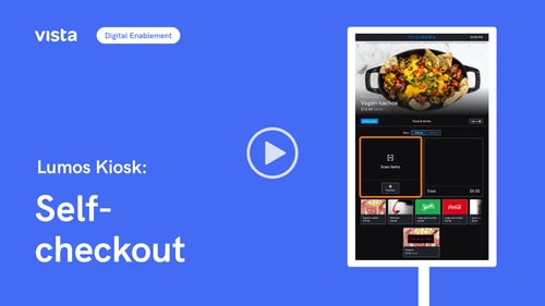 A cinema kiosk food and drinks ordering screen with play button overtop