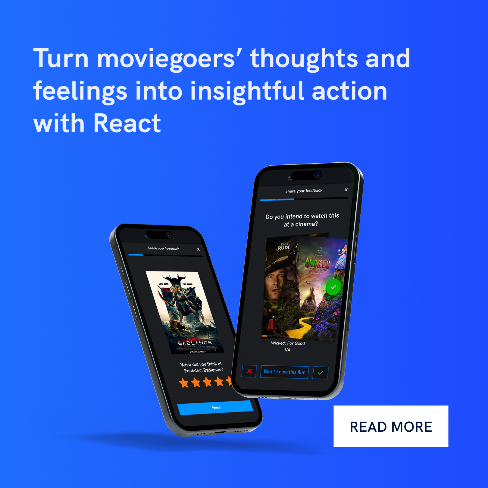 Mobile app collecting moviegoer feedback and cinema audience insights on smartphones.