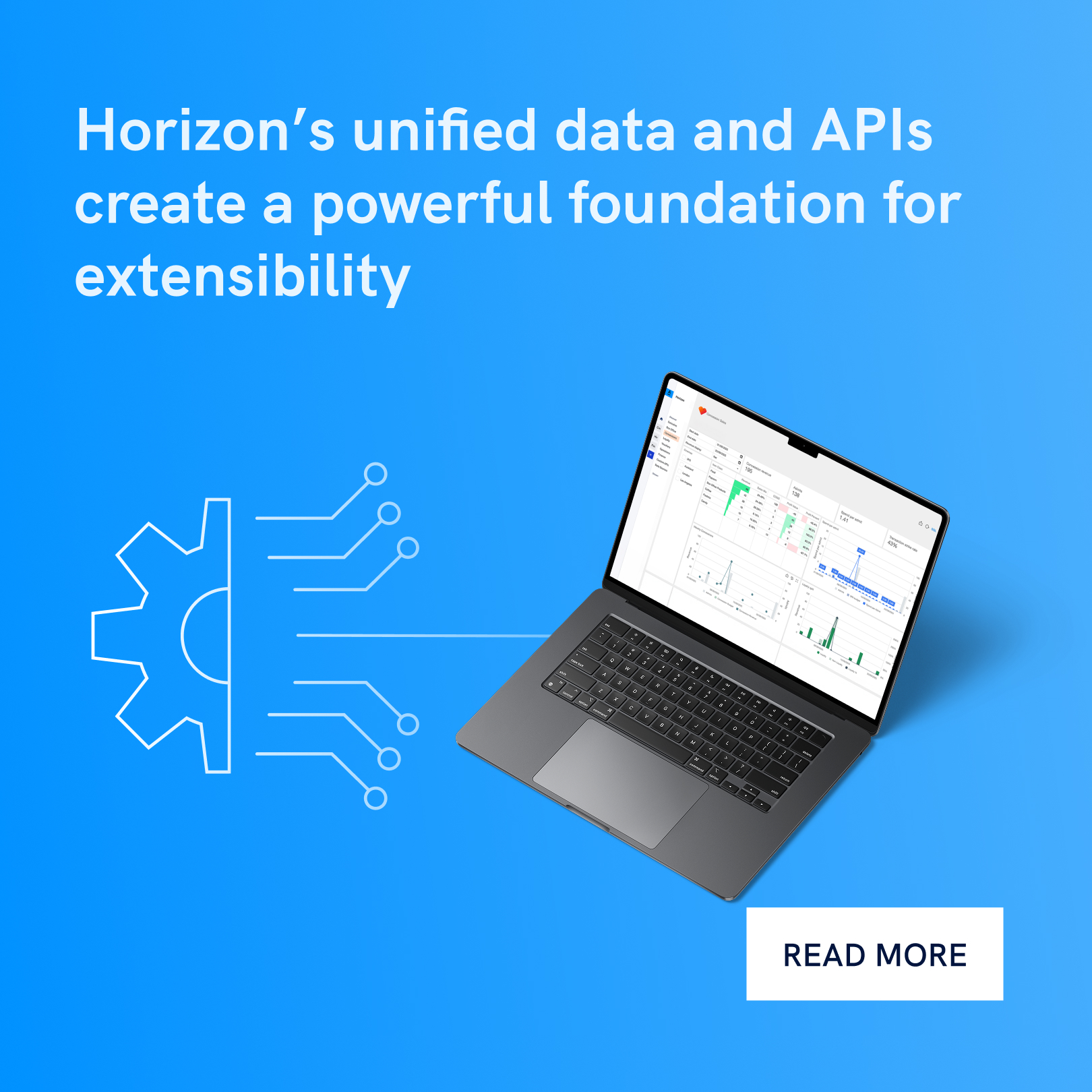 Analytics platform and API integration graphic representing extensible cinema software.